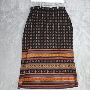 Peruvian Connection Pima Cotton Geometric Knit Midi Skirt Medium Brown Black